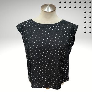 Ann Taylor Black and White Cap Sleeve Boxy Blouse